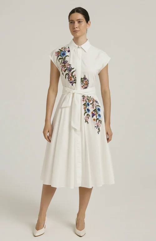 Amara Floral Embroidered Midi Dress